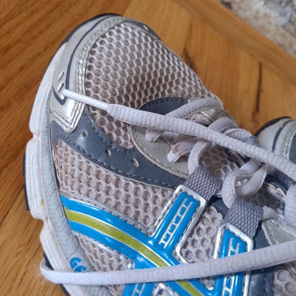 Asics  Dynamic Quomax GEL 7.5 T09CQ white turquoise running pickleball 7.5 - Picture 6 of 8